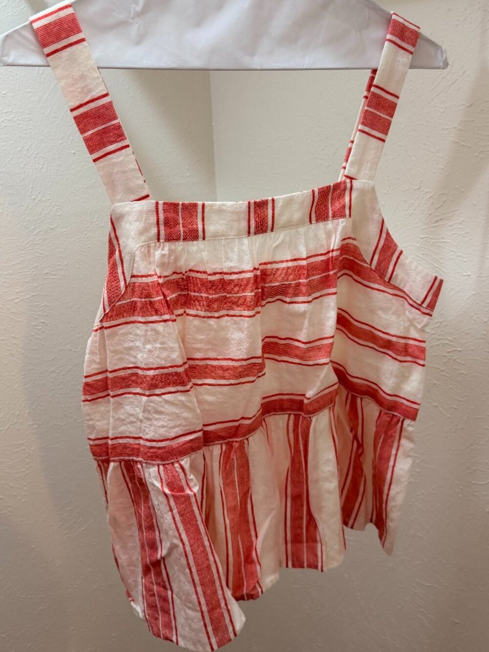 LOFT Striped Tiered Cami Tank Top - Pink & White Babydoll Cami - Size S